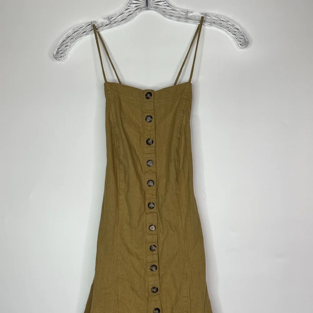 Free People Brown Linen Cotton Backless Button Dress Size XS - Picture 3 of 10